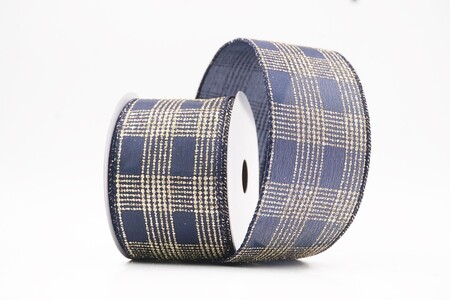Blue/Gold  Classic Plaid Check Wired Ribbon_KW0467GC-4-4
